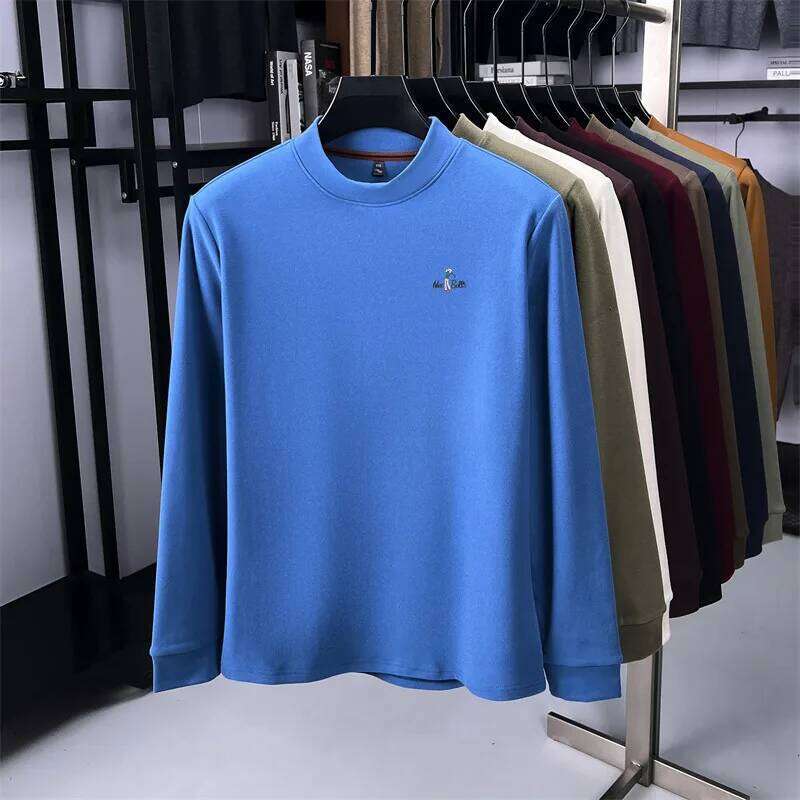Light luxury men's long sleeve T-shirt brand letter embroidery soft velvet skin friendly warm new fashion golf sweater pullover