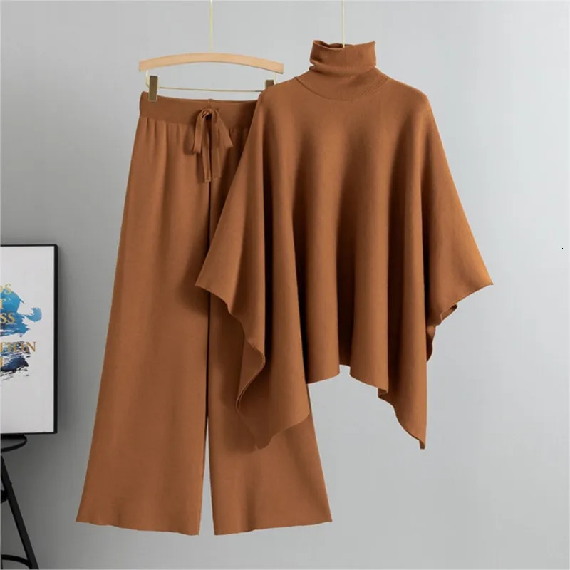 2 Piece Set Pant Turtleneck Knitted Sweaters Jumper Y2k Tops Wide Leg Long Pants Matching Sets Elegant Two 251225