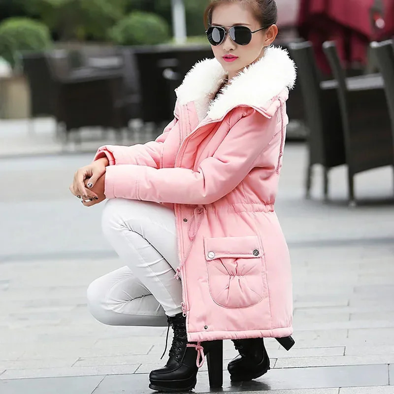 Women Winter Jackets Thicken Hooded Long Down Jacket Coats Slim Fit Hair Collar Cottonpadded Clothe 251225