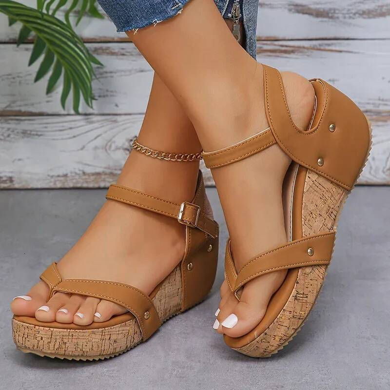 Ddmysheep Lucyever Clip Toe Platform Women Summer Buckle Strap Wedge Sandals Woman Thick Sole Non Slip Beach Sandalias Mujer casual shoes