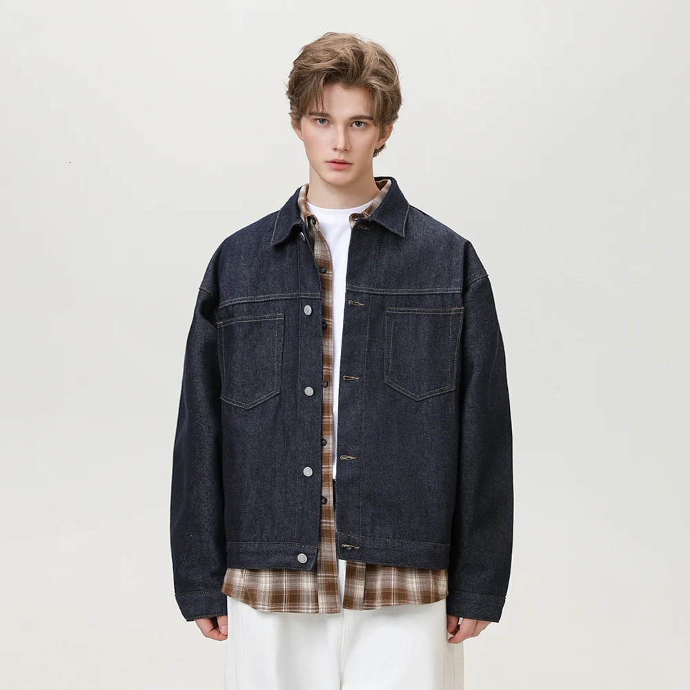 TFETTERS 2025 Spring Autumn Mens Denim Workwear Jacket Man Contrast Stitching Oversized Turndown Collar Jeans Coat Male 251230
