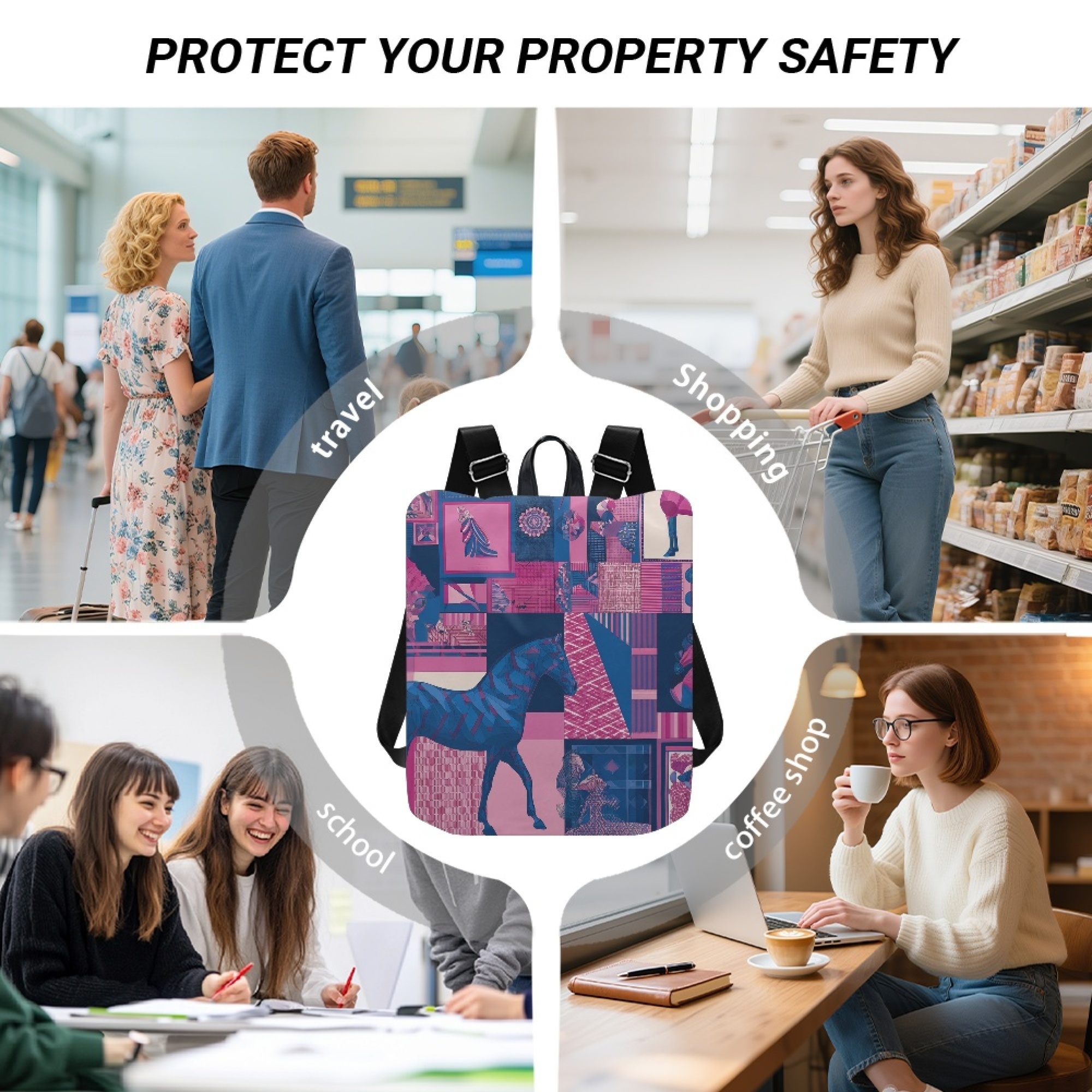 Custom H Designer Fashion Anti Theft Backpack Luxury Horse Pattern Unisex Full Print Backpack Laptop Bag Travel Bag H47