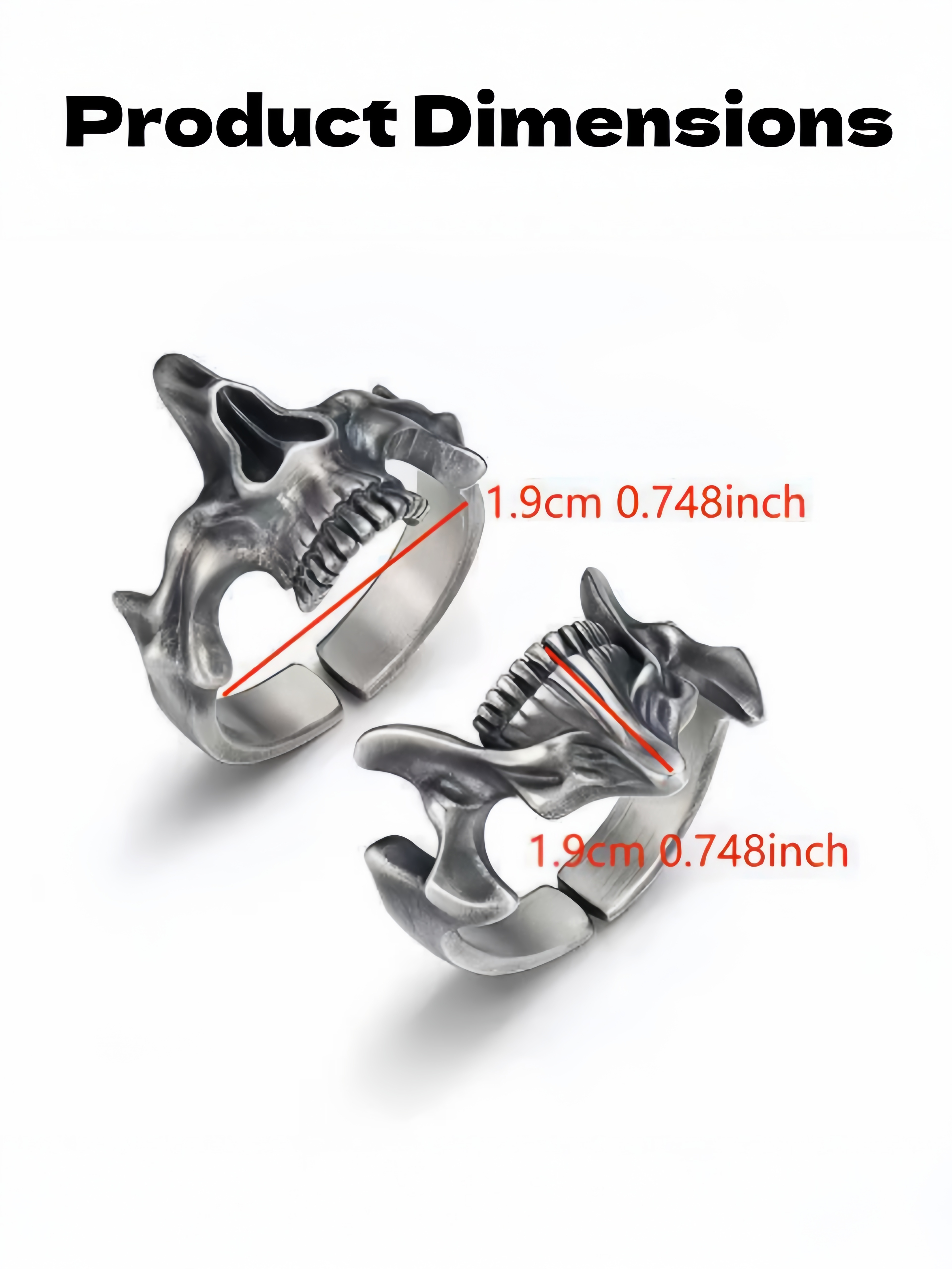 Men's Gothic Skull Open Ring - Adjustable Vintage Silver Punk Rock Trendy Statement Jewelry