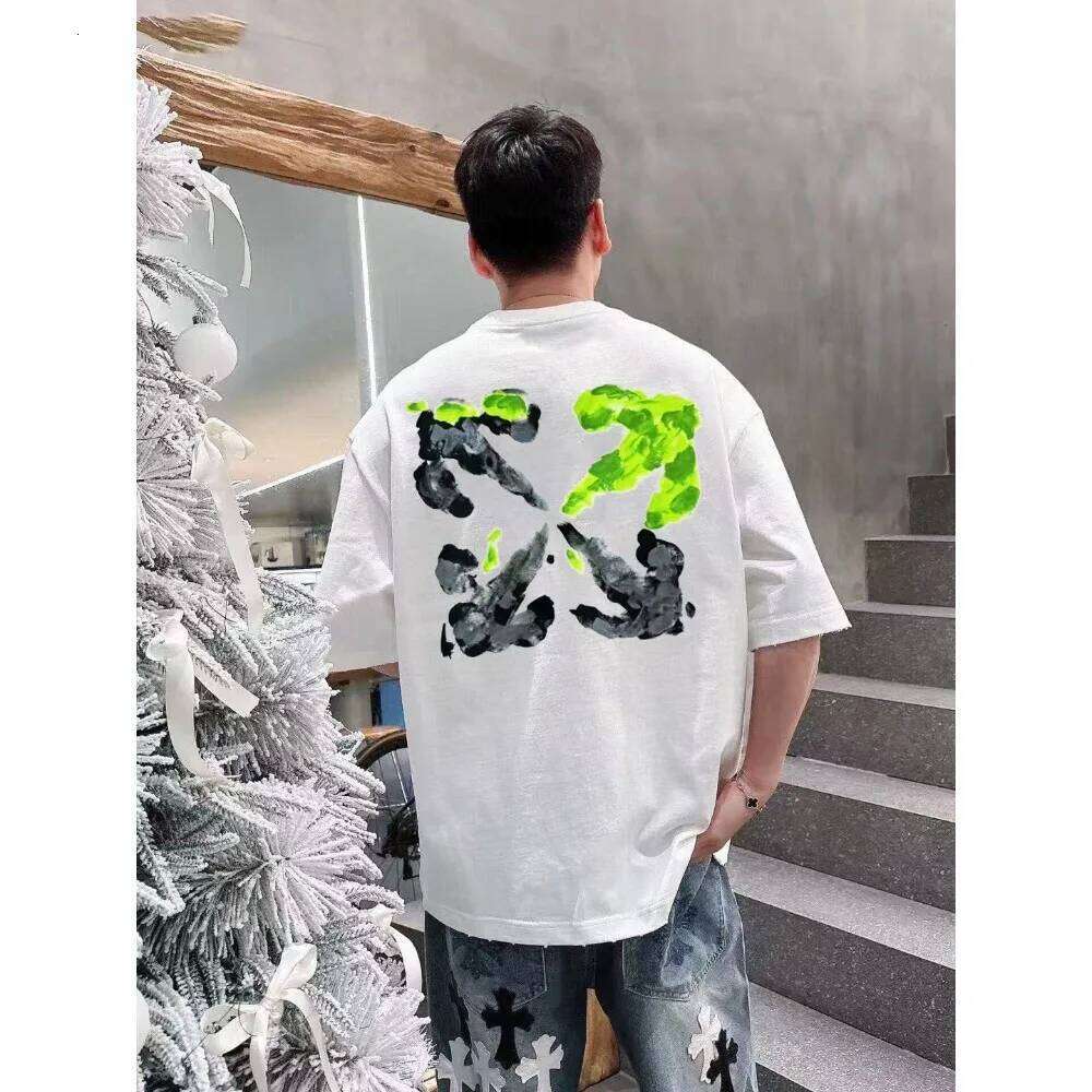 T Korean Trendy Brand Summer New Pure Cotton Short-sleeved Hand-painted Arrow Print Men's Women's Loose and Versatile T-shirt X260104