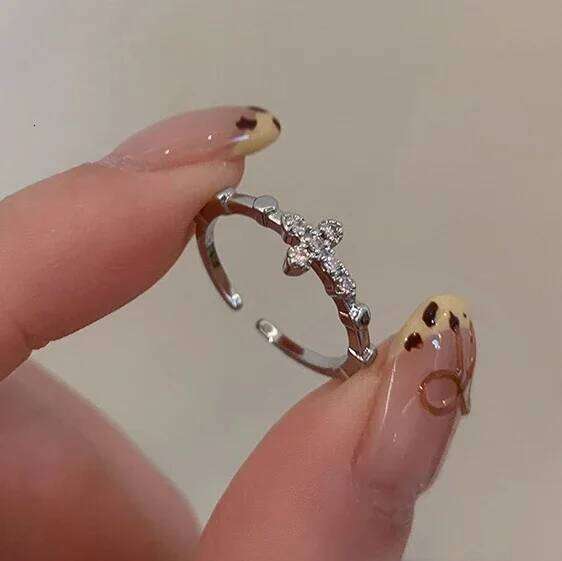 Real 925 Sterling Silver Mini Zircon Cross Opening Rings for Women Classic Fine Jewelry Minimalist Personality Accessories