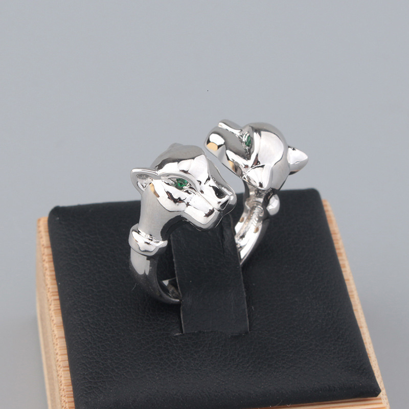 Rings Jewelry Simple Green Eye Double-Headed Leopard rings Left Right Gazing Ring Couple Birthday Gift