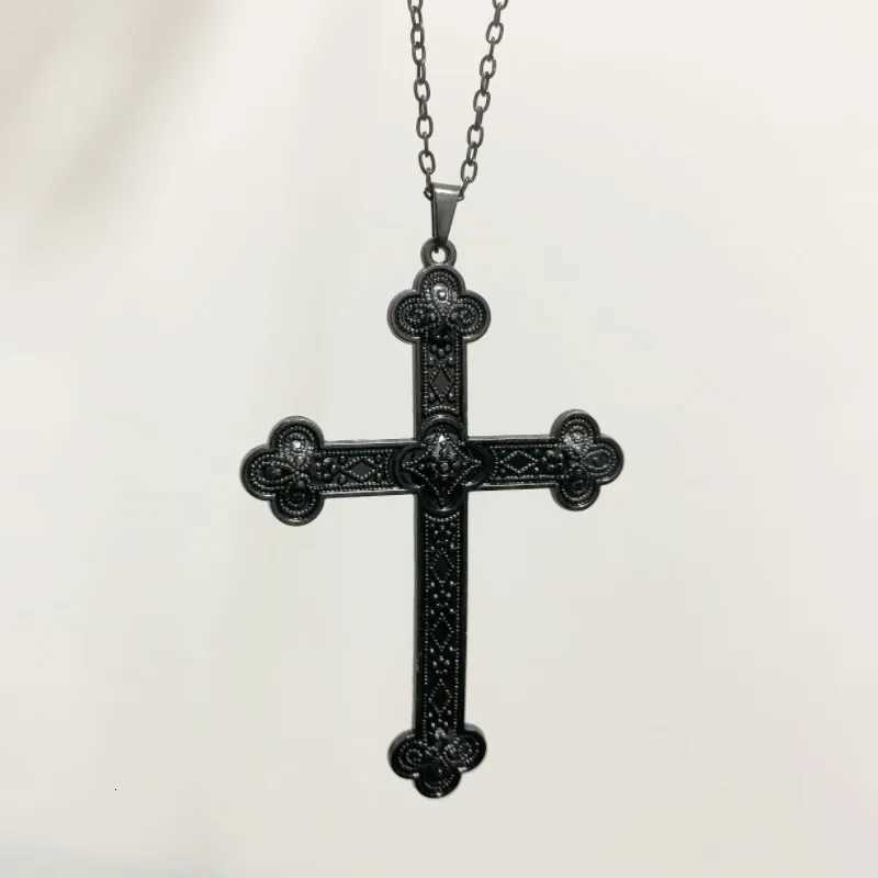 Goth Large Black Cross Pendant Necklace Vintage Punk Gothic Metal Halloween Jewellery Gift W260104