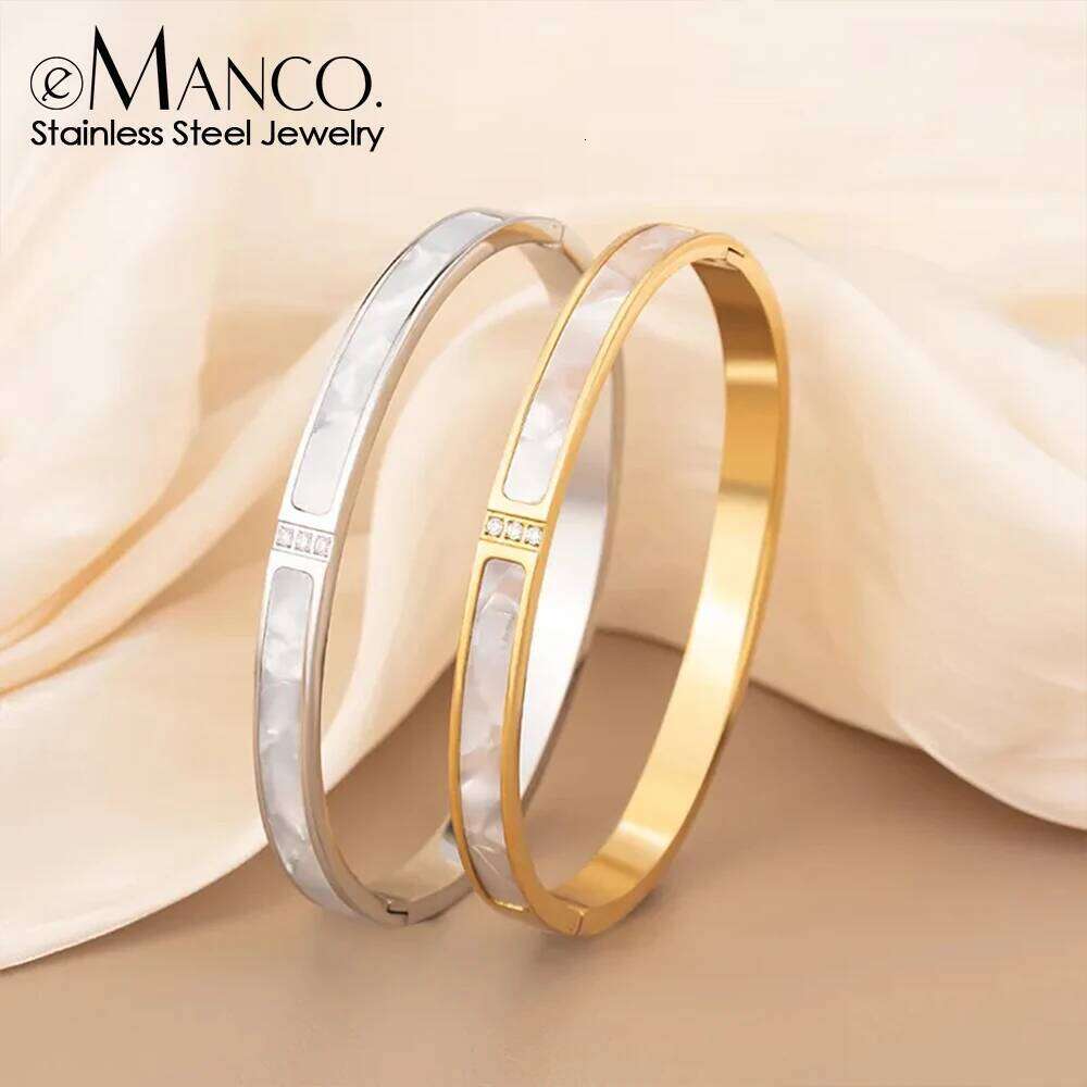 eManco Classic Bracelet Design Gold Color Waterproof Stainless Steel Sparkling Rhinestone Bangles Women 48 Hour Shipment