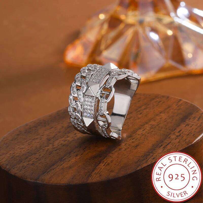 3 Layer Chain CZ for Women Punk Style Irregular Geometric Stackable Rings | Trendy Female Finger Jewelry
