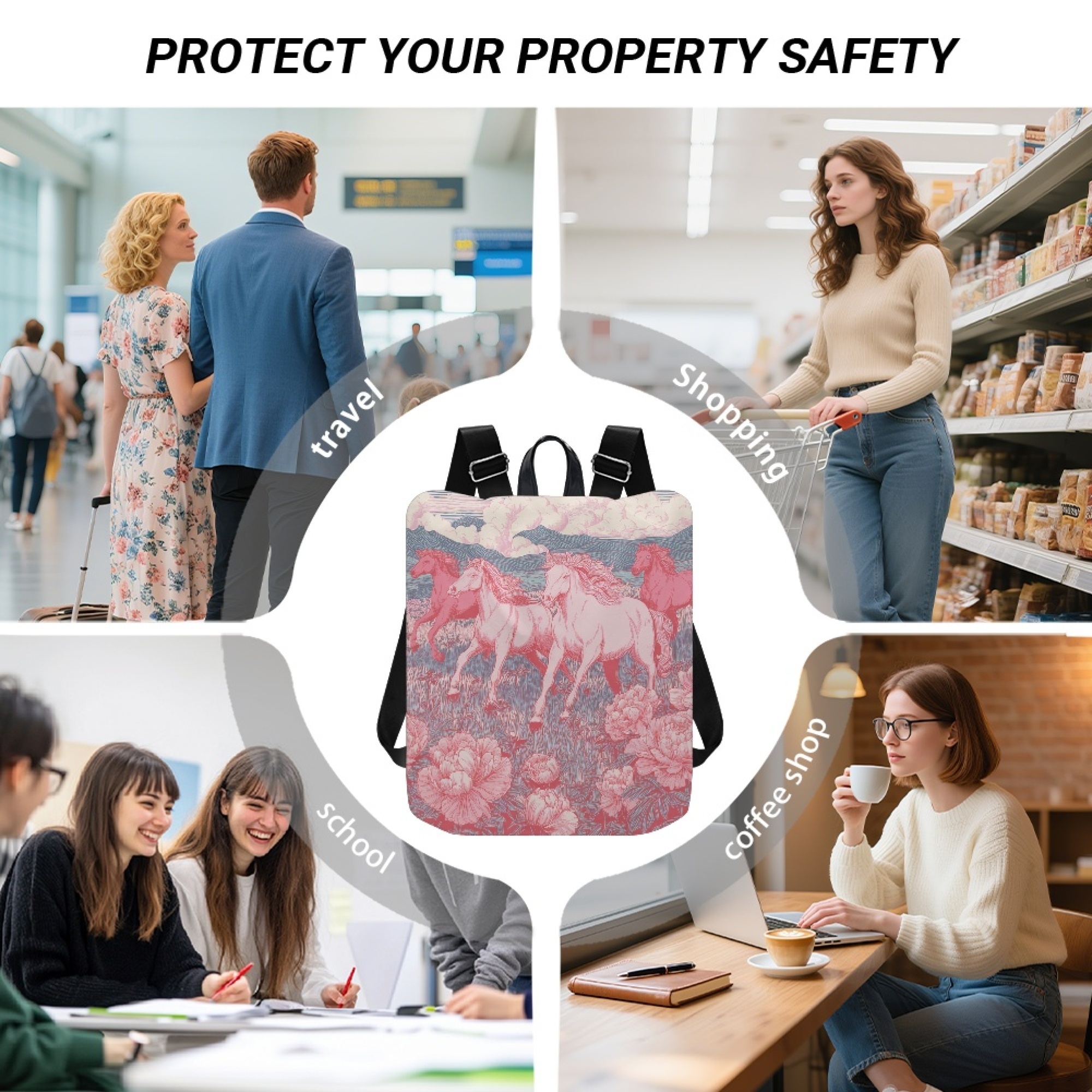 Custom H Designer Fashion Anti Theft Backpack Luxury Horse Pattern Unisex Full Print Backpack Laptop Bag Travel Bag H48