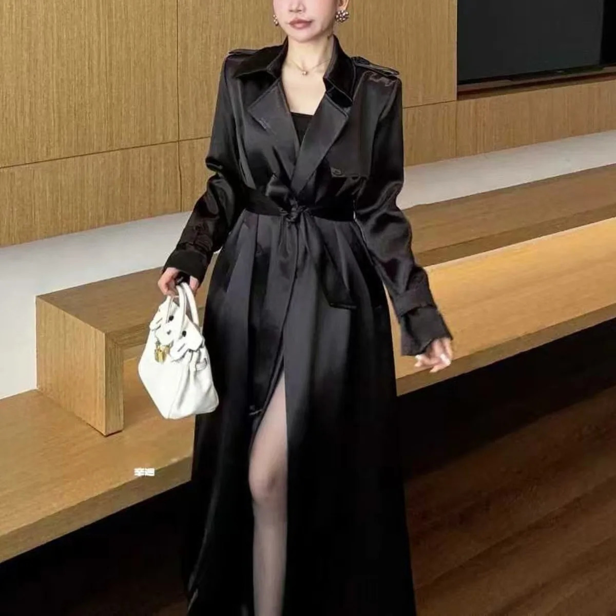 KWTX 2025 Autumn Loose Trench Coat Vintage Lapel Draped Long Overcoat With Belt Elegant Casual Minimalist Style Fall Fashion 251231