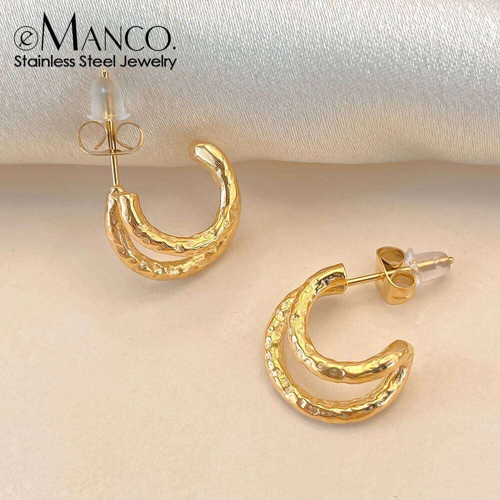 eManco Classic Geometry Glossy Silver Color Twists C Shape Hoop Earrings Set for Women Vintage Daily Wear Ear Jewelry Wholesale