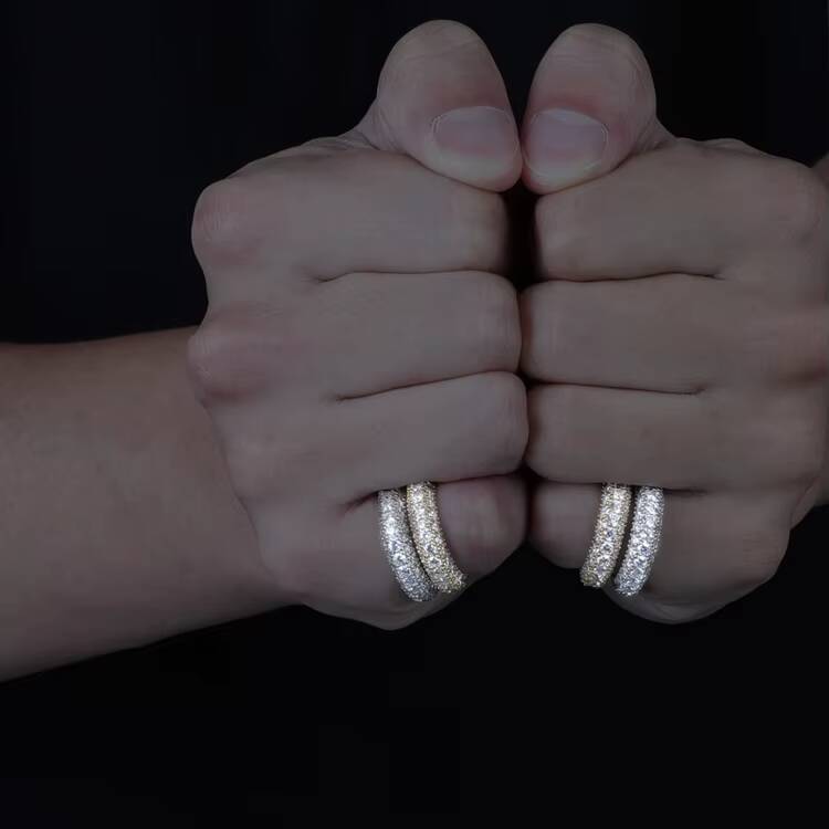 VVS Moissanite Iced Out Hiphop Mens Statement Ring Eternity 925 Sterling Silver Sparkling Moissanite Ring