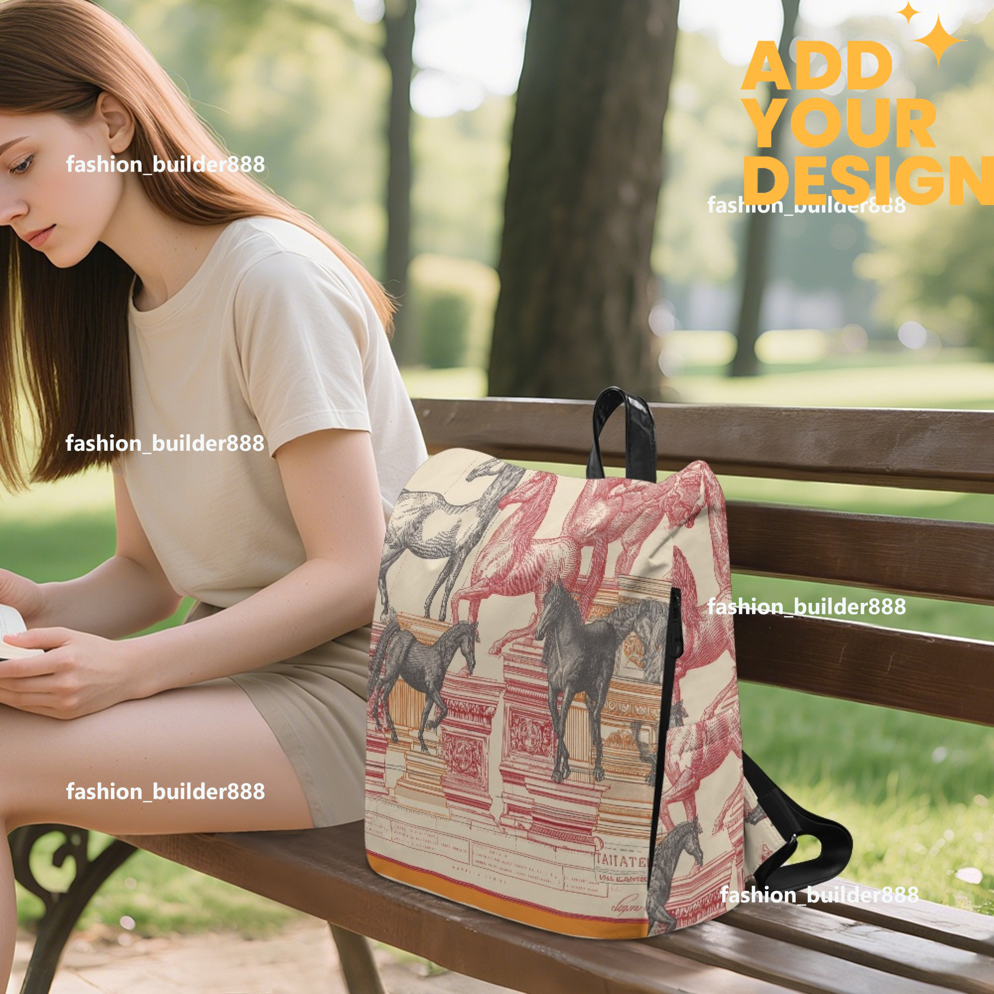 Custom H Designer Fashion Anti Theft Backpack Luxury Horse Pattern Unisex Full Print Backpack Laptop Bag Travel Bag H57