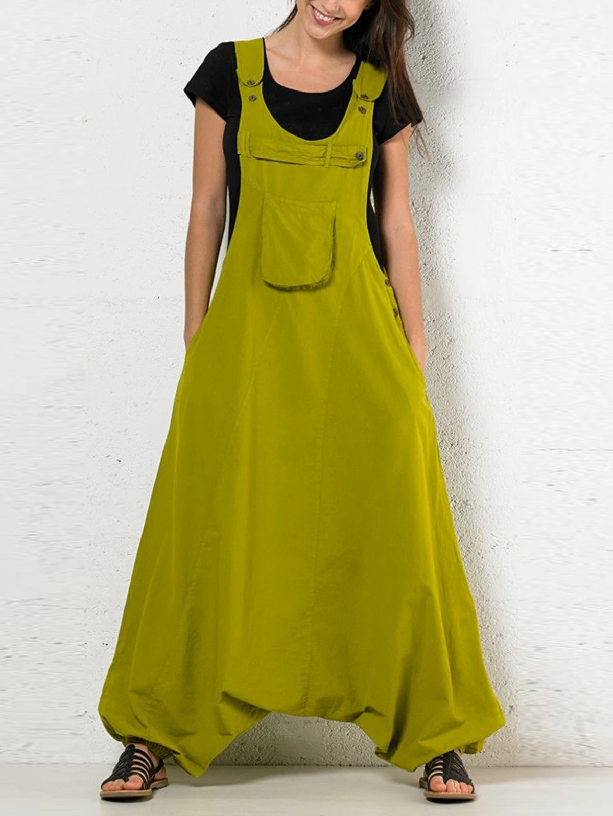 Womens Overall Pockets Vintage Jumpsuit Casual Harajuku Rompers Solid Retro High Street Oversize Female Harem Overalls 251226