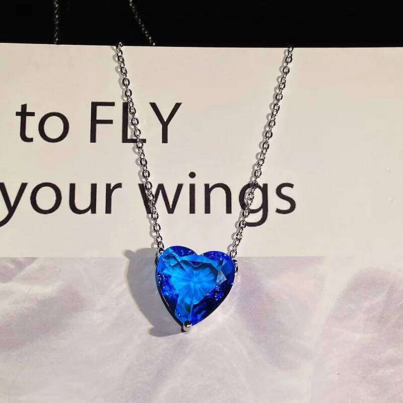 2024 New Simple Titanic of Ocean Blue Crystal Love Heart Forever Pendant Necklace for Women Wedding Party Jewelry