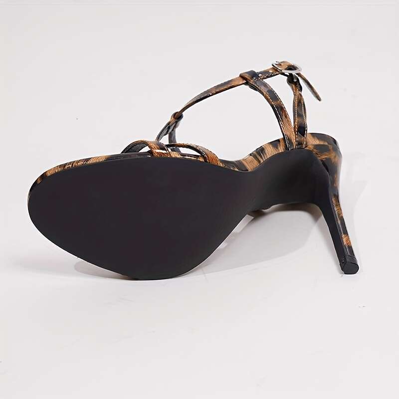 Hot Selling Fashionable Sexy Leopard Print One Strap High Heels For Women New Summer Round Toe Open Toe Stiletto Sandals MOJIDASHU