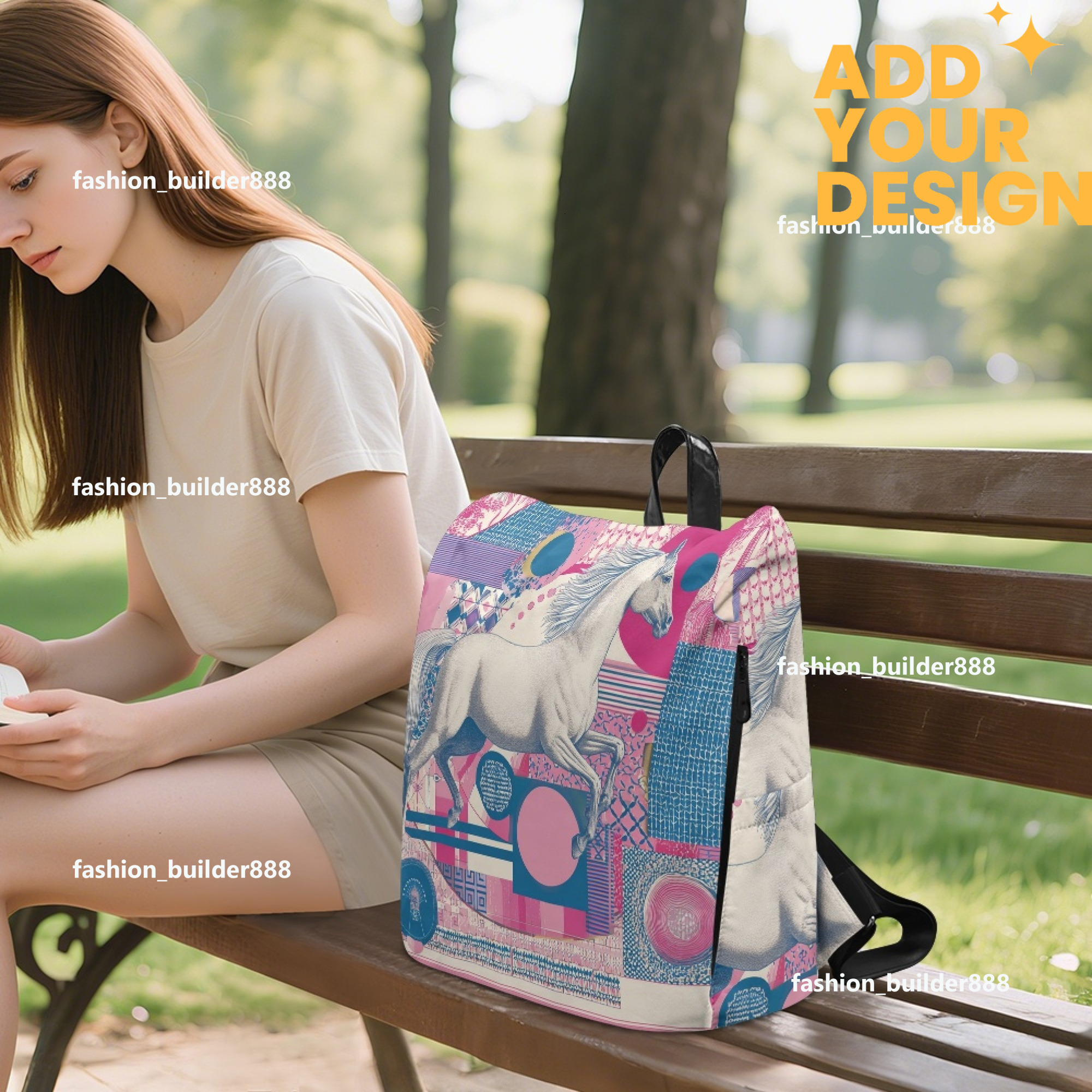 Custom H Designer Fashion Anti Theft Backpack Luxury Horse Pattern Unisex Full Print Backpack Laptop Bag Travel Bag H56