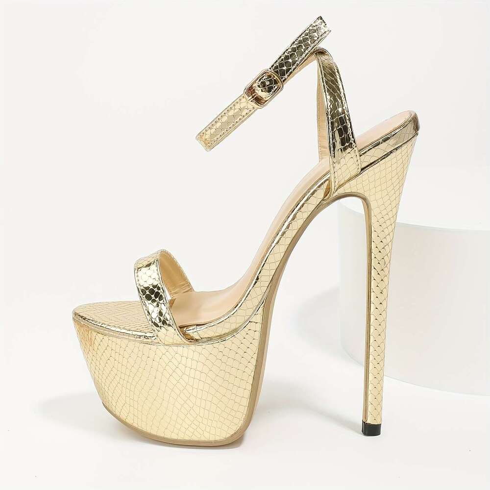 European American Style Simple And Comfortable Metal Snake Pattern High Heel Sandals MOJIDASHU