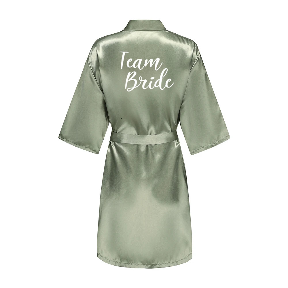 Grass Green Womens White Letter Bride Bridesmaid Short Satin Robes for Wedding Party Getting Ready 251231