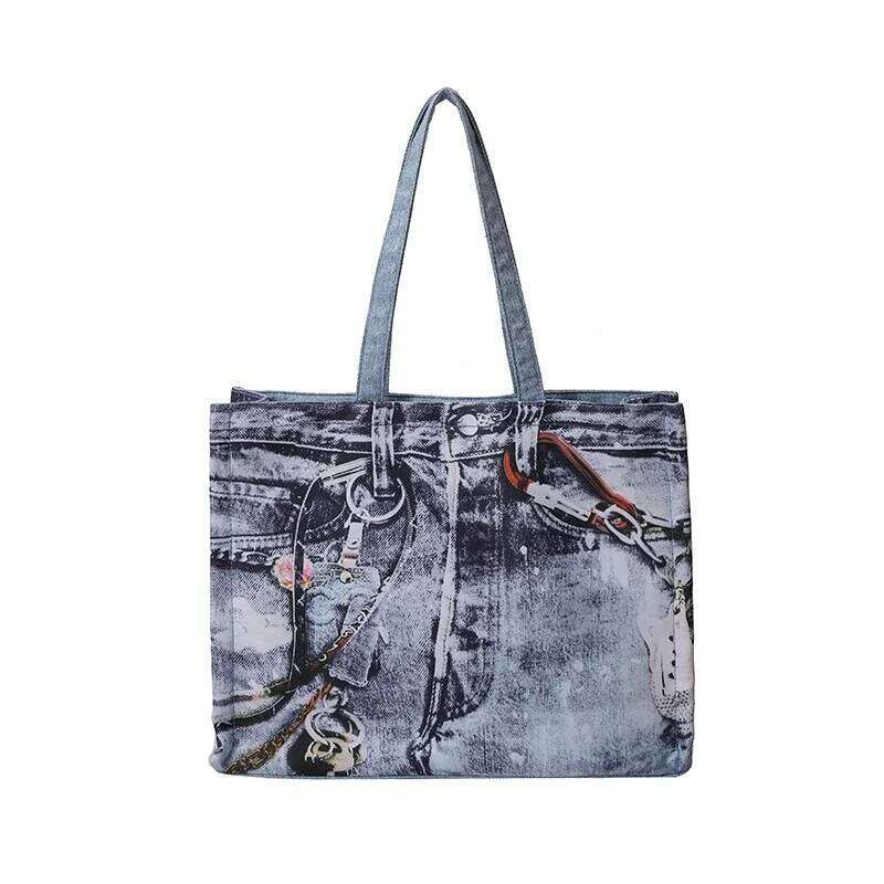 Denim Printing Handbag 2026 Hot Sale Trend Casual Youth Tote Light Luxury Fashion Sewing Thread Sweet Shoulder Bags