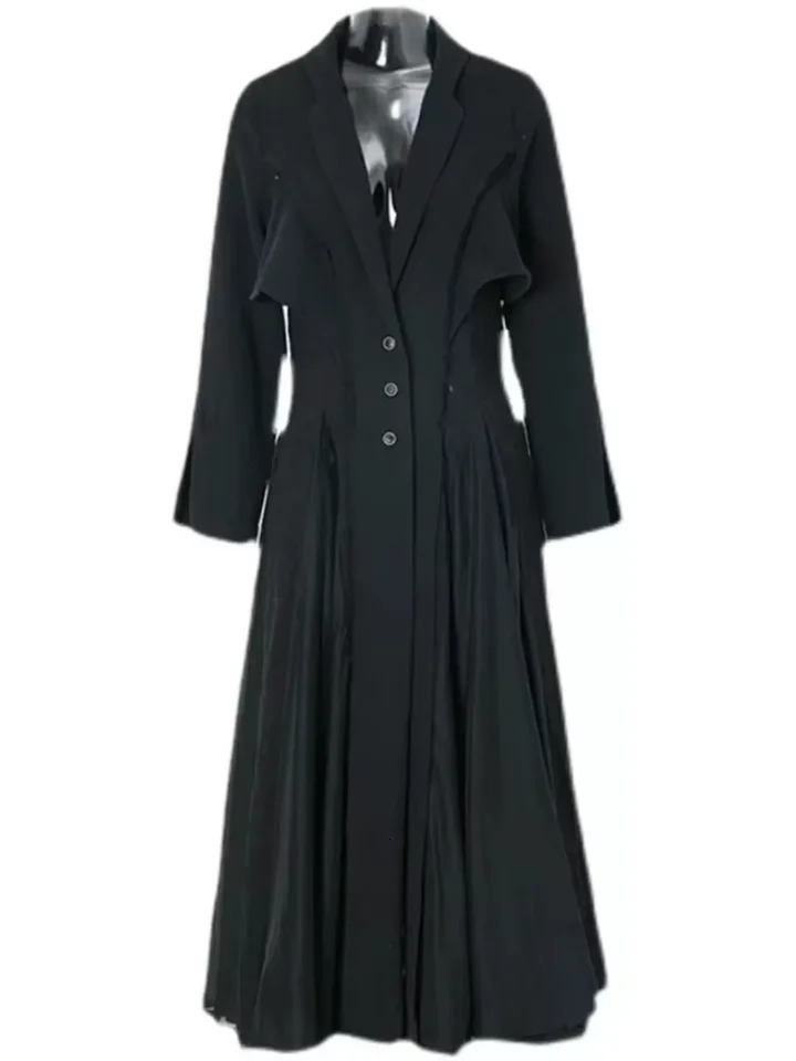 Mauroicardi Spring Autumn Long Black Fitted Flowy Soft Skirted Coat Women Elegant Chic Clothing Overcoat 2025 251231