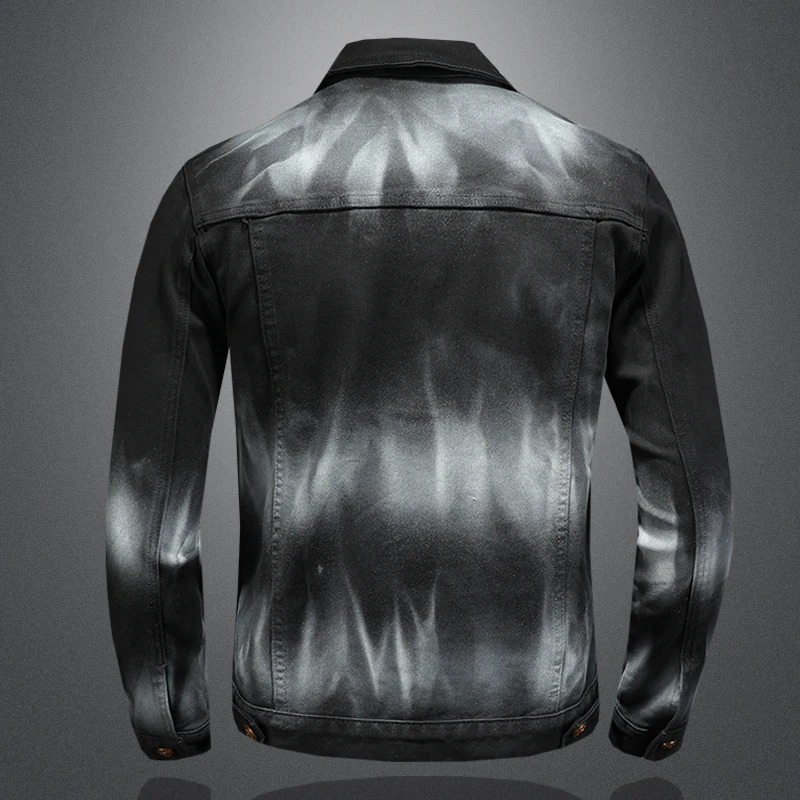 Fashionable Washed Denim Jacket Men Trend Gradient Jackets Mens Slim Fit Lapel Casual Business Clothing 251230