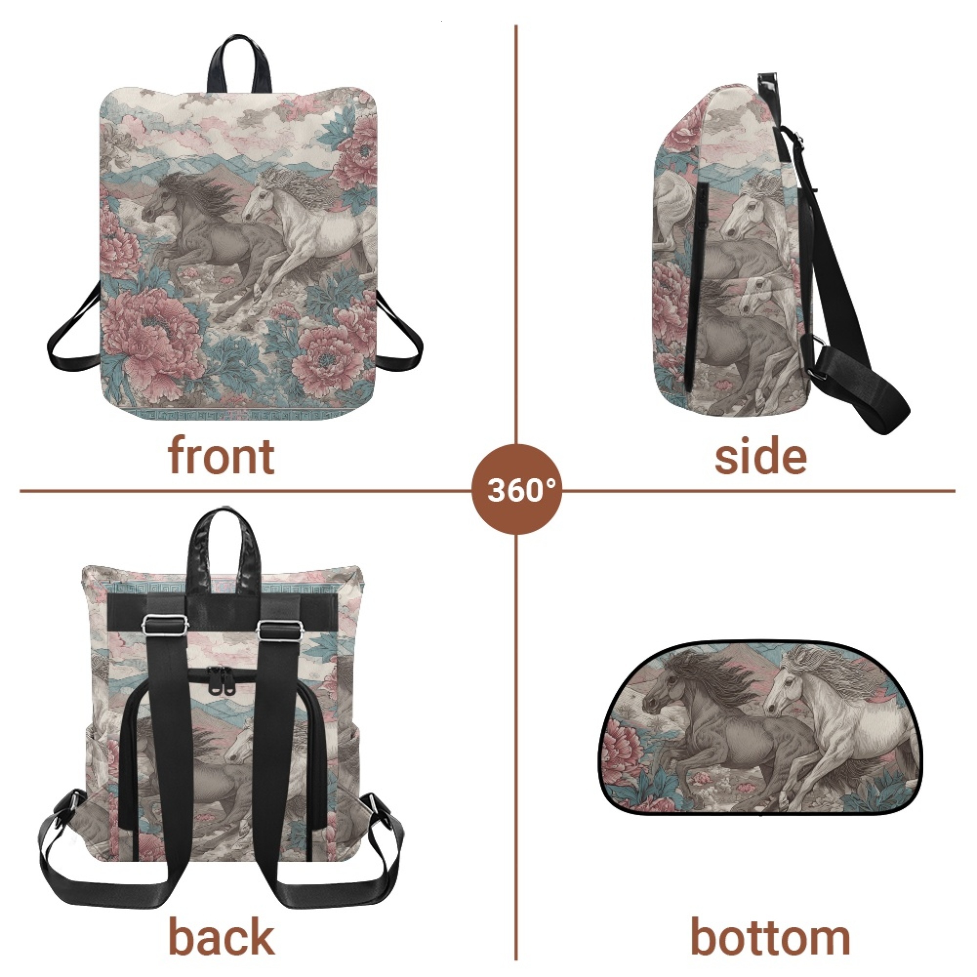 Custom H Designer Fashion Anti Theft Backpack Luxury Horse Pattern Unisex Full Print Backpack Laptop Bag Travel Bag H49