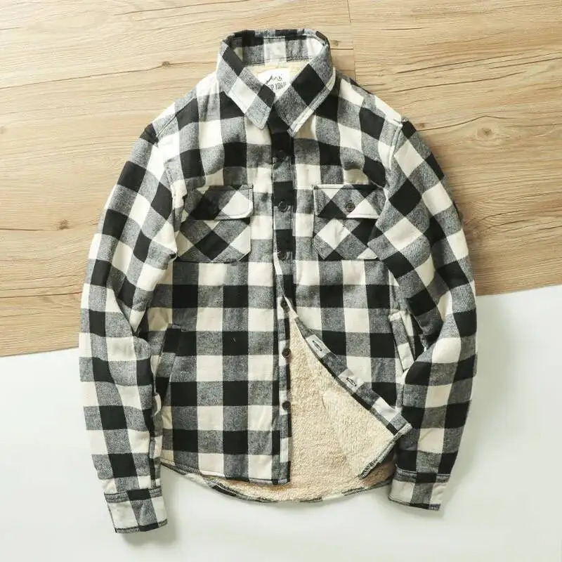 Fall Winter Mens Plaid Flannel Shirts Jackets Outwear Thick Warm Long Sleeve Fleece Lined Button Down Shirt With Chest Pockets 251216
