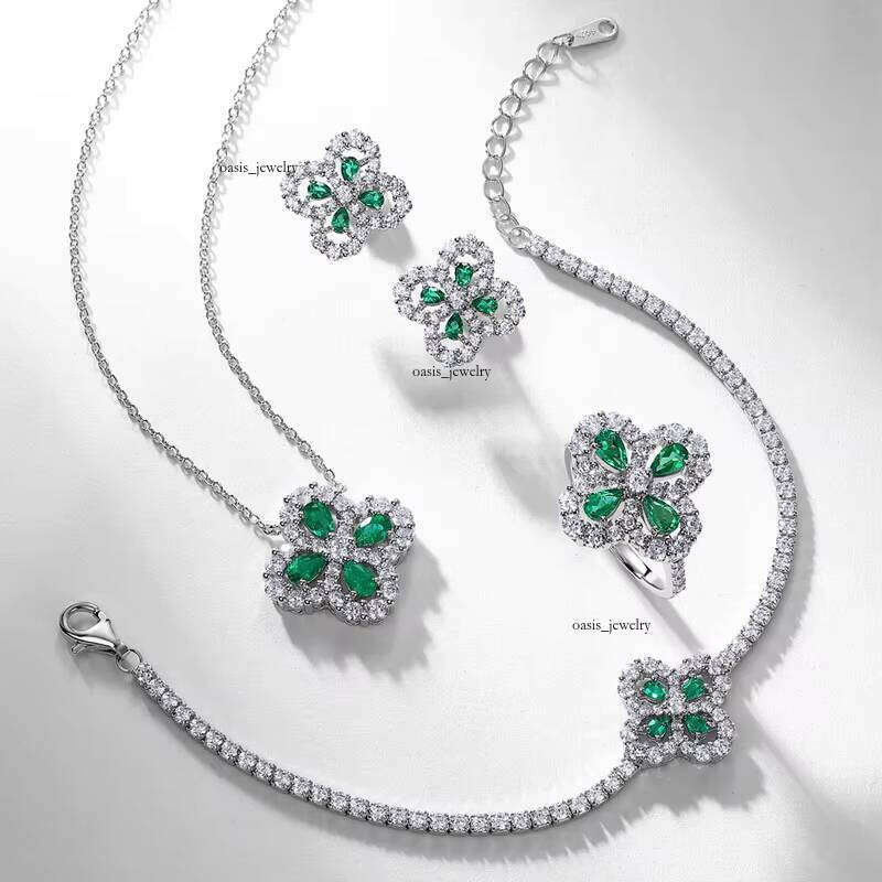 VVS Moissanite Exquisite Jewelry Pear Cut Lab-Grown Emerald Flower-Shaped 925 Sterling Silver Earrings Women's Anniversary Gift