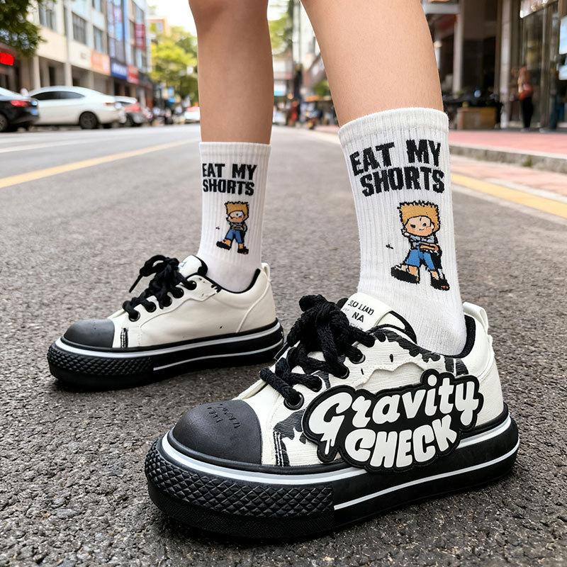 Ddmysports Shoes Women Versatile Spring And Autumn Wear Resistant American Style Denim Canvas Chunky Sneakers Couple Ugly Cute Thick Soled S Loafers Outdoor Shoes