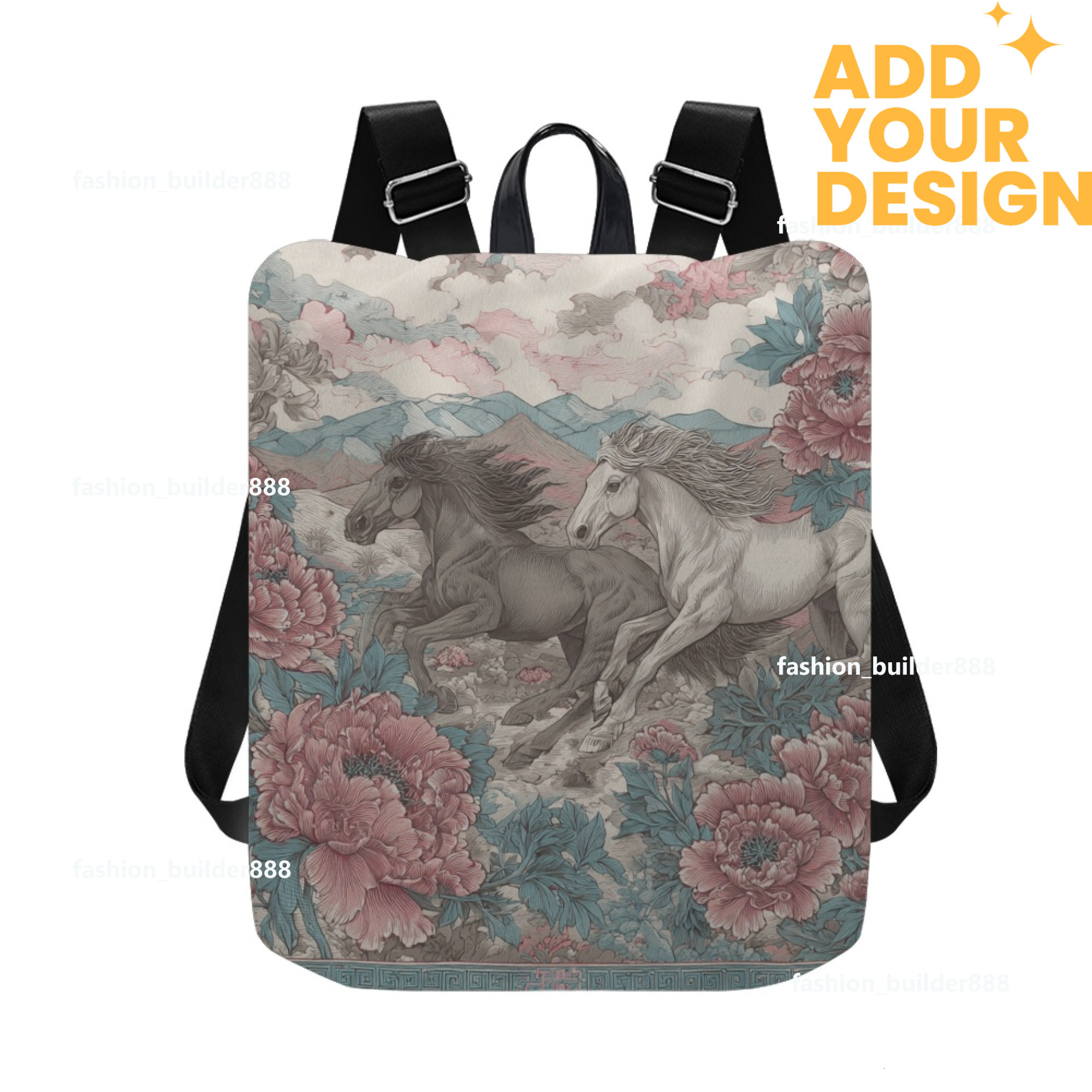Custom H Designer Fashion Anti Theft Backpack Luxury Horse Pattern Unisex Full Print Backpack Laptop Bag Travel Bag H49