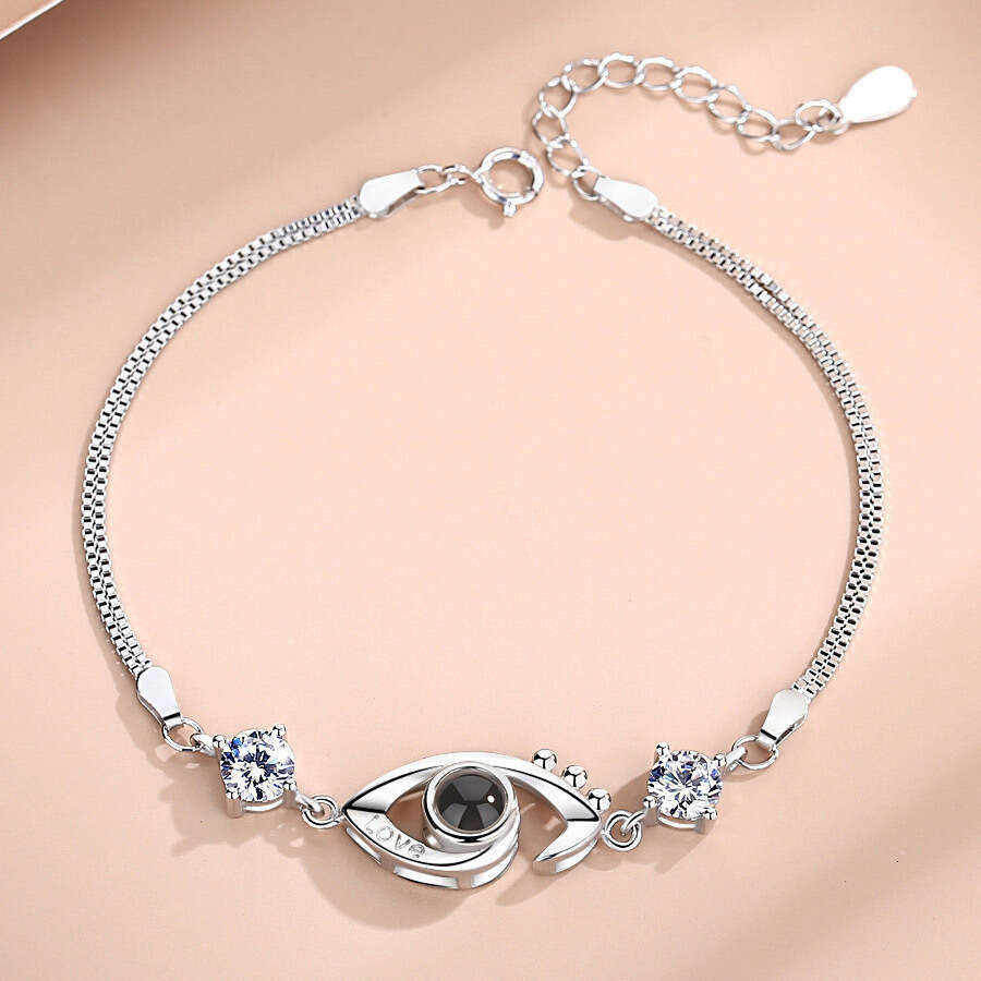 S925 Silver Projection Bracelet for Women100 Languages I Love You Custom Photo Text Creative Simple Elegant Jewelry
