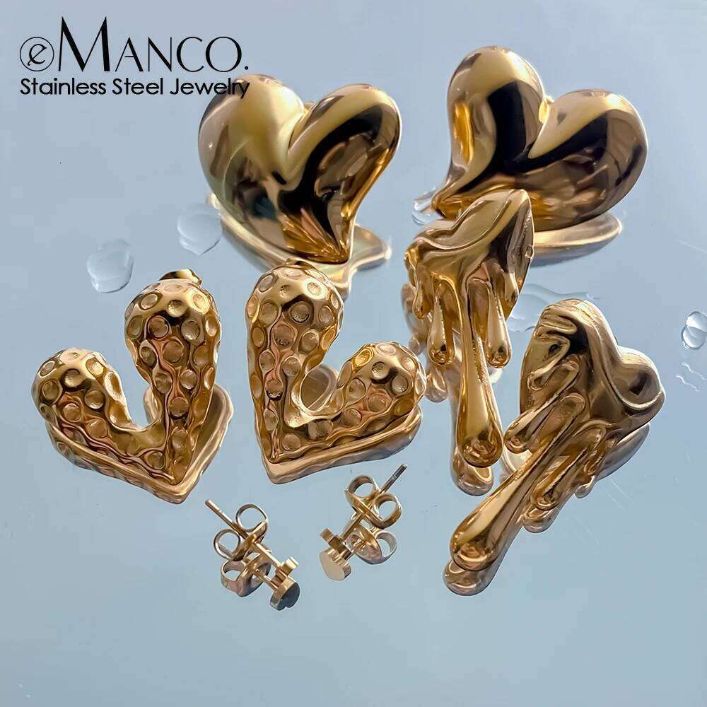 eManco Europe And The United States Simple Stainless Steel Heart Earrings Fashion Personalized Gold-Plated Accessories Wholesale