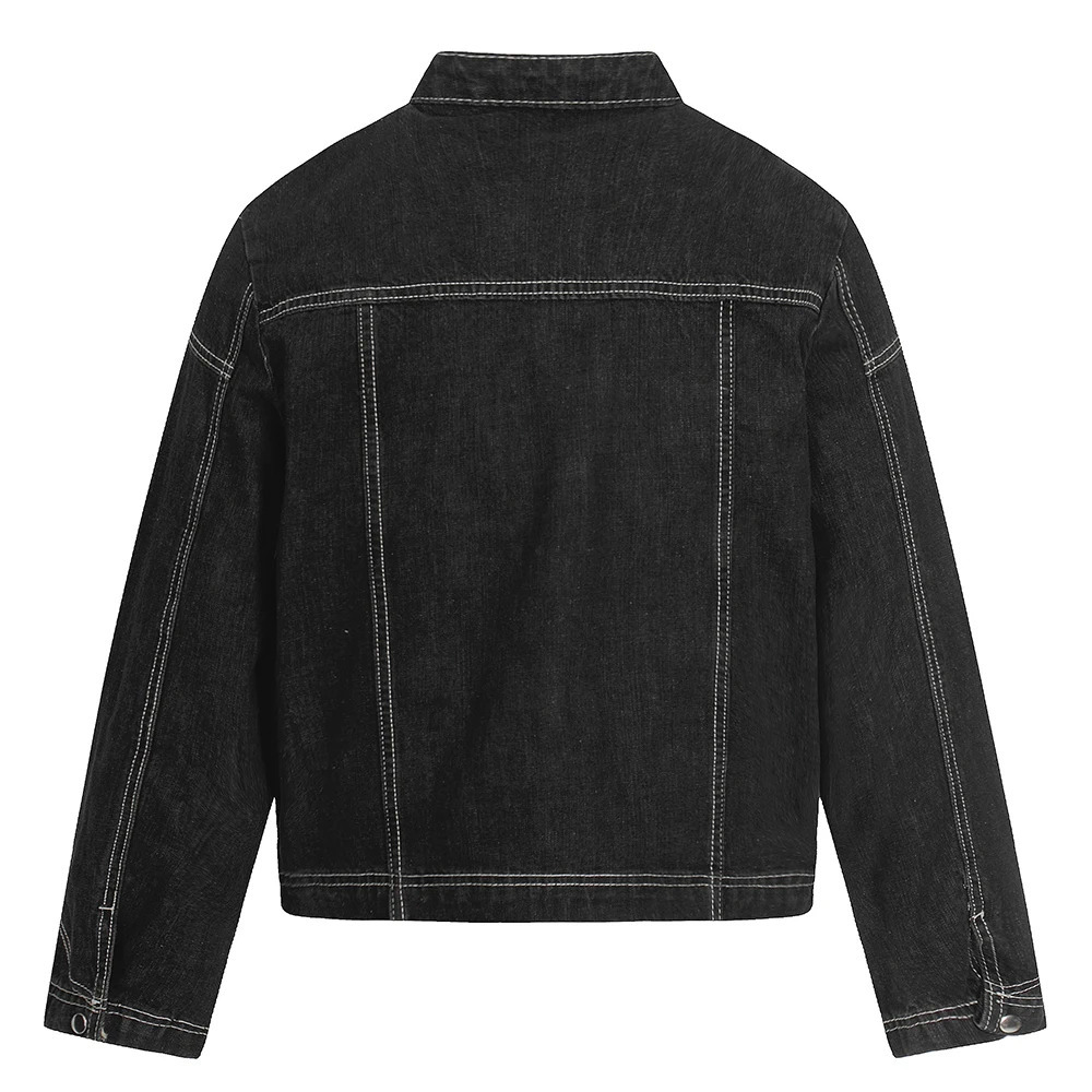 Men Plane Buckle Denim Jacket Vintage Short Style Jean Coat Casual Stand Collar Black Top Outerwear 251230