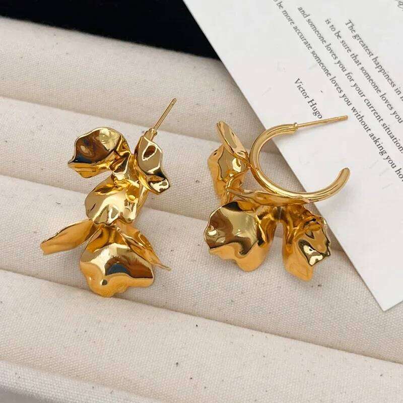 Real 925 Sterling Silver 18K Gold Flower Stud Earrings for Women Minimalist Trendy Fine Jewelry Light Luxury Accessories