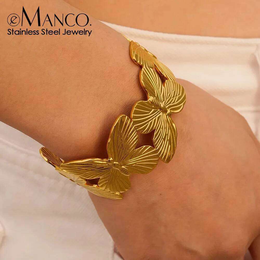 eManco Textured Cuff Gold Plated Stainless Steel Adjustable Bracelets Women Minimalist Jewelry 48 Hour Shipping Factory Direct