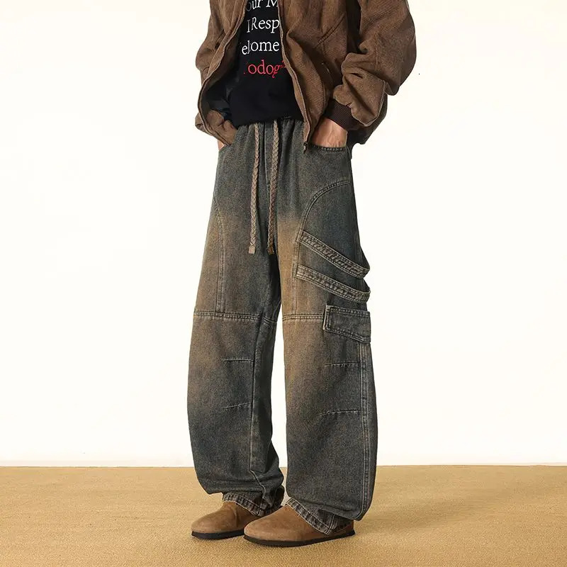 Mens Spring And Autumn Loose Jeans In Plus Size Fashionable American Wide Leg High Street Washed Casual Straight Pants 251226