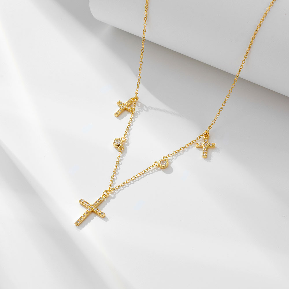European and American Cross-Border Jewelry 925 Sterling Silver Cross Necklace for Women Simple Ins Niche Design Light Luxury Inlaid Diamond Collarbone Chain