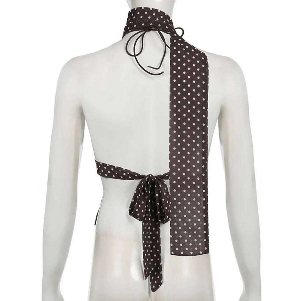 Y2k Tops Summer Women Vest Polka Dot Print Spaghetti Strap Sleeveless Camisole with Scarf Vintage Clothes Streetwear