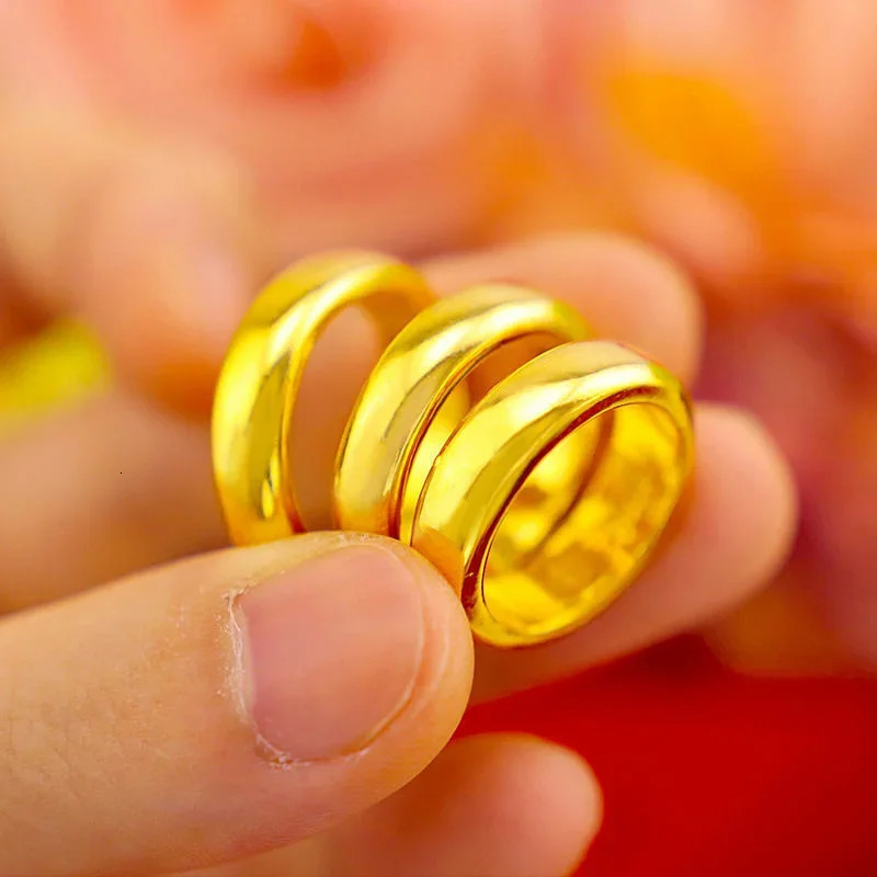 Pure Plated Real 18k Yellow Gold 999 24k Rings Men and Women Smooth Lover Antithes Simple Ring Long Lasting Never Fade Jewelry 260104BJ - view 4