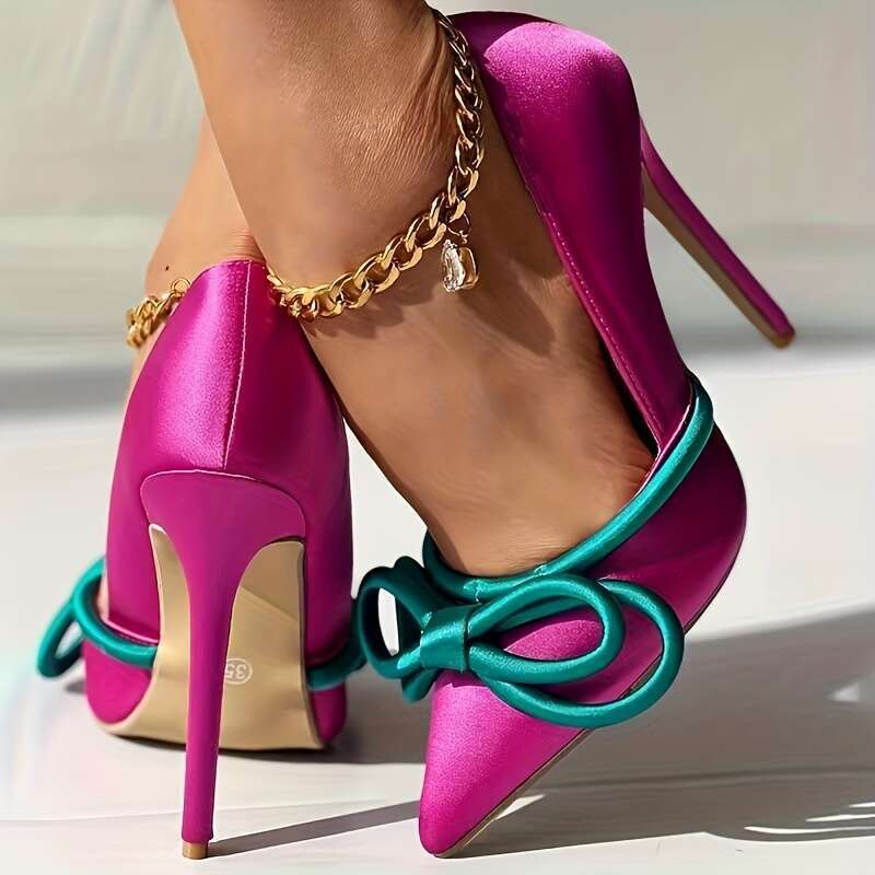 Elegant Multicolored Bow Women S Stiletto Pointed Toe Party Shoes MOJIDASHU