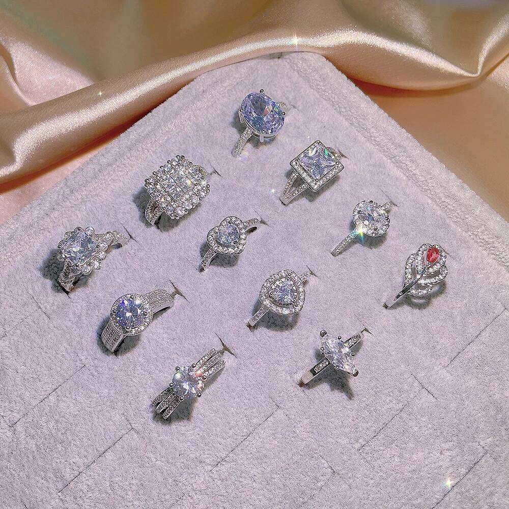 Exquisite Ladies Shiny AAAA Zircon Geometric 925 Silver Women's Party Wedding Bridal Jewelry Ring