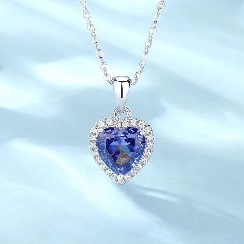 Women's S925 Silver Heart of the Sea Collarbone High Carbon Diamond Blue Heart Pendant High-End Festival Gift Jewelry