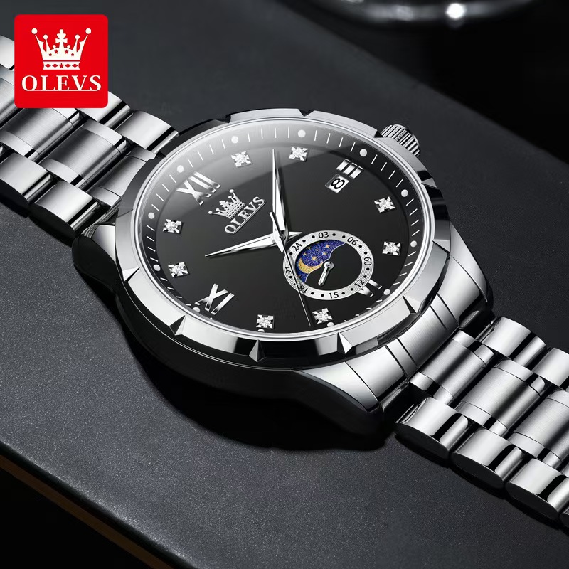 Elegant Unisex Oulishi Chronograph Timepiece Featuring Lunar Phases & Day Indicators