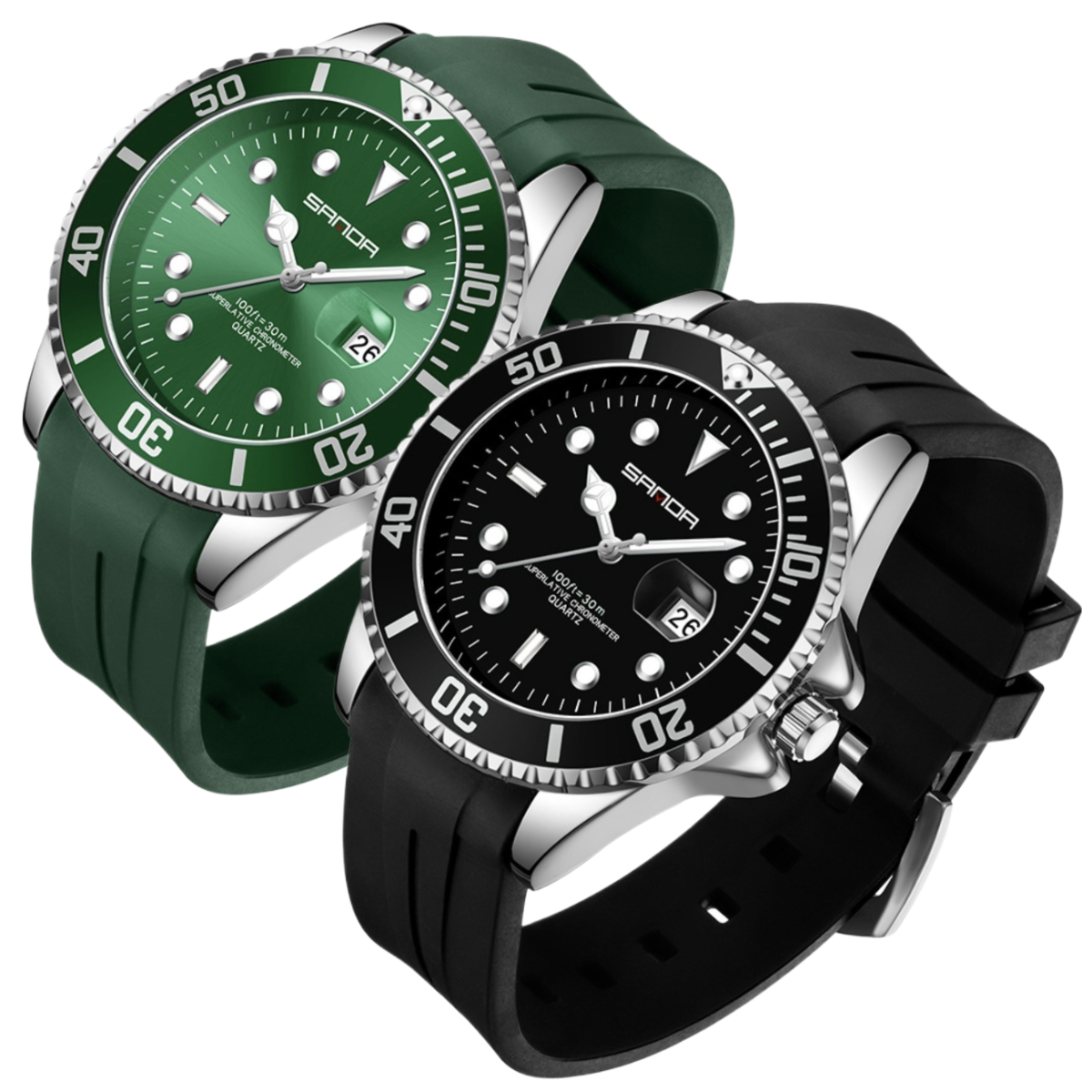 2026 New Quartz Watch Men Waterproof Watch Calendar Luminous Red and Green Men and Women Diving Watch Original Watch Design Watch Factory Direct Sales