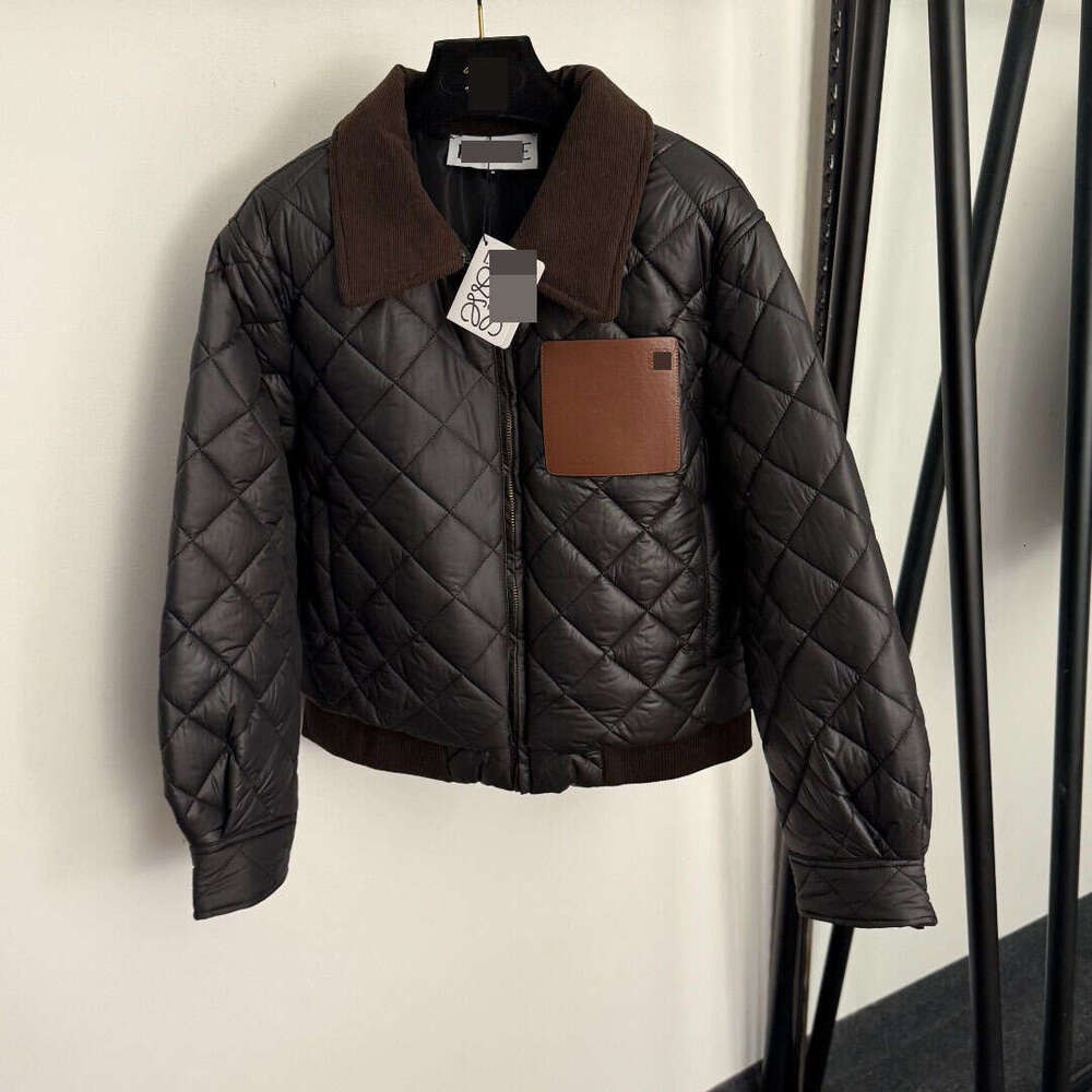 Designer High-End Warm Elegant Autumn Winter New Retro Trendy Leather Pocket Spliced Turn-Down Collar Padded Cotton Jacket 258d