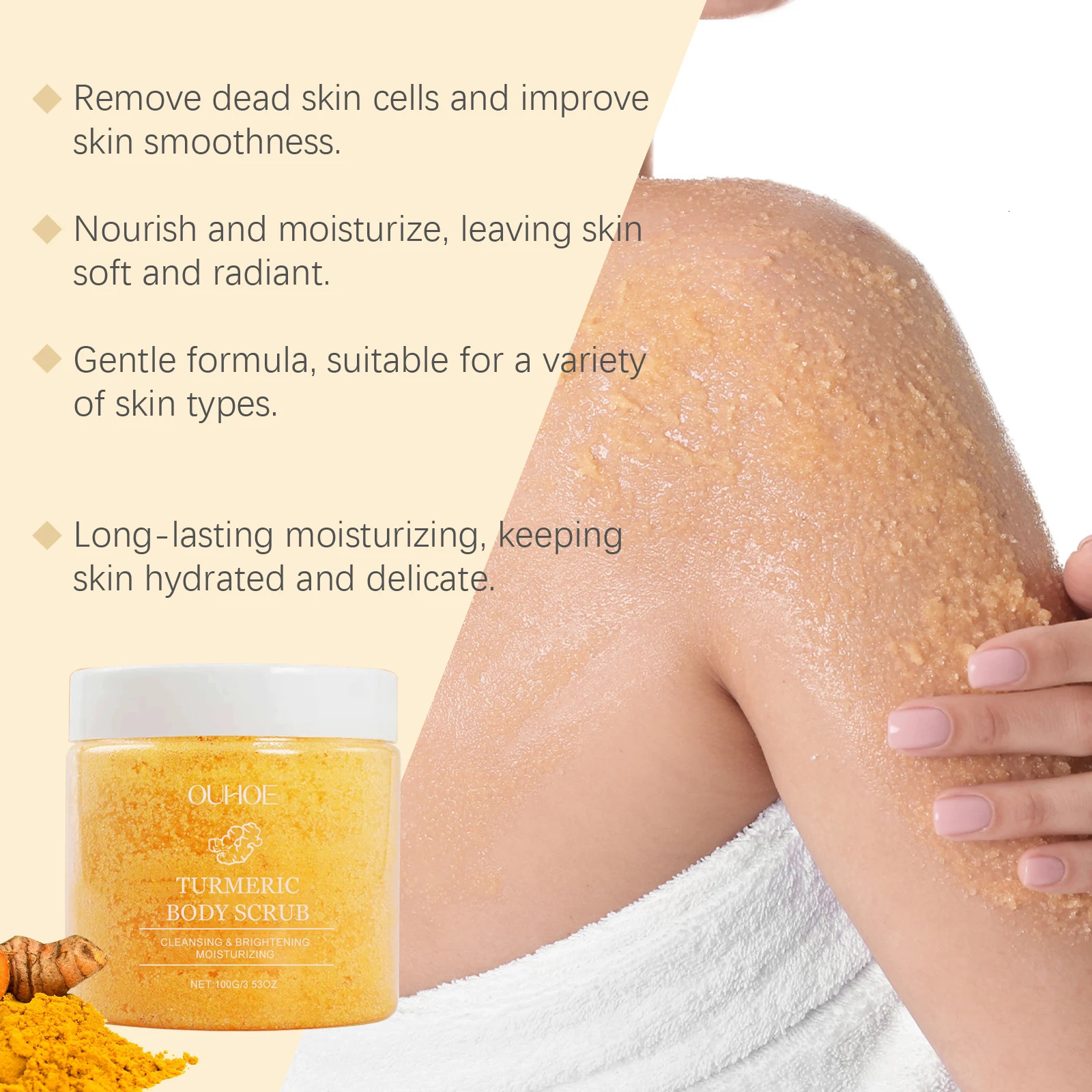 Turmeric Body Scrub Soften Cutin Smooth Skin Moisturizing Brightening Sea Salt Exfoliating Pore Cleaning Lighten Acne 251222