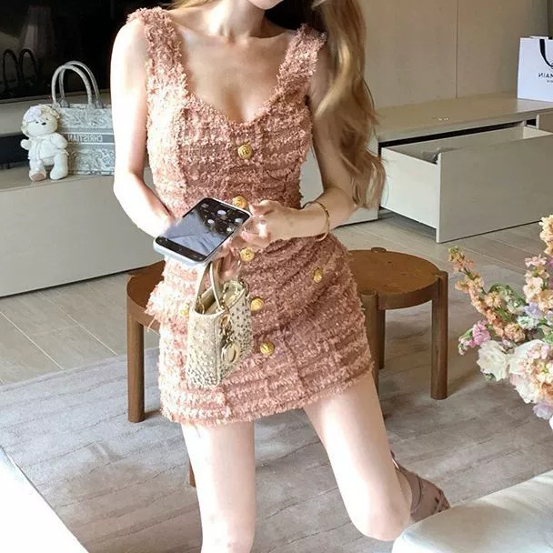 Urban Sexy Lady Dress With Special Brush Surface Treatment Gold Snap Fasteners Custom Dyeing Shiny And Lustrous Exquisite Lady's Bandeau Dress Ne