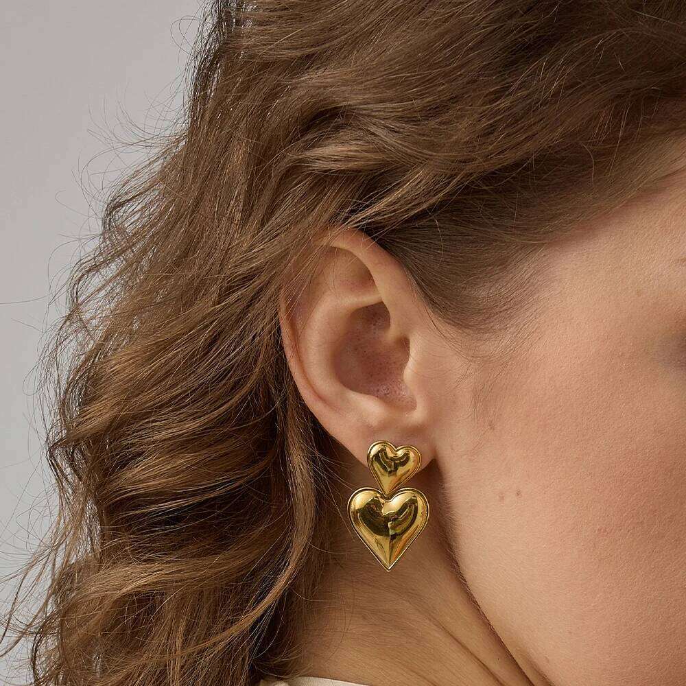 eManco Elegant Love Heart Pendant Earrings for Women Metal Gold Color Drop Earring Fashion Statement Jewelry Ladies Party Gift